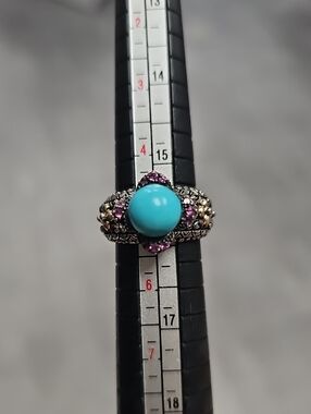 Barbara Bixby Sterling, Turquoise Cabochon 18k Gold FLOWER Accent Ring